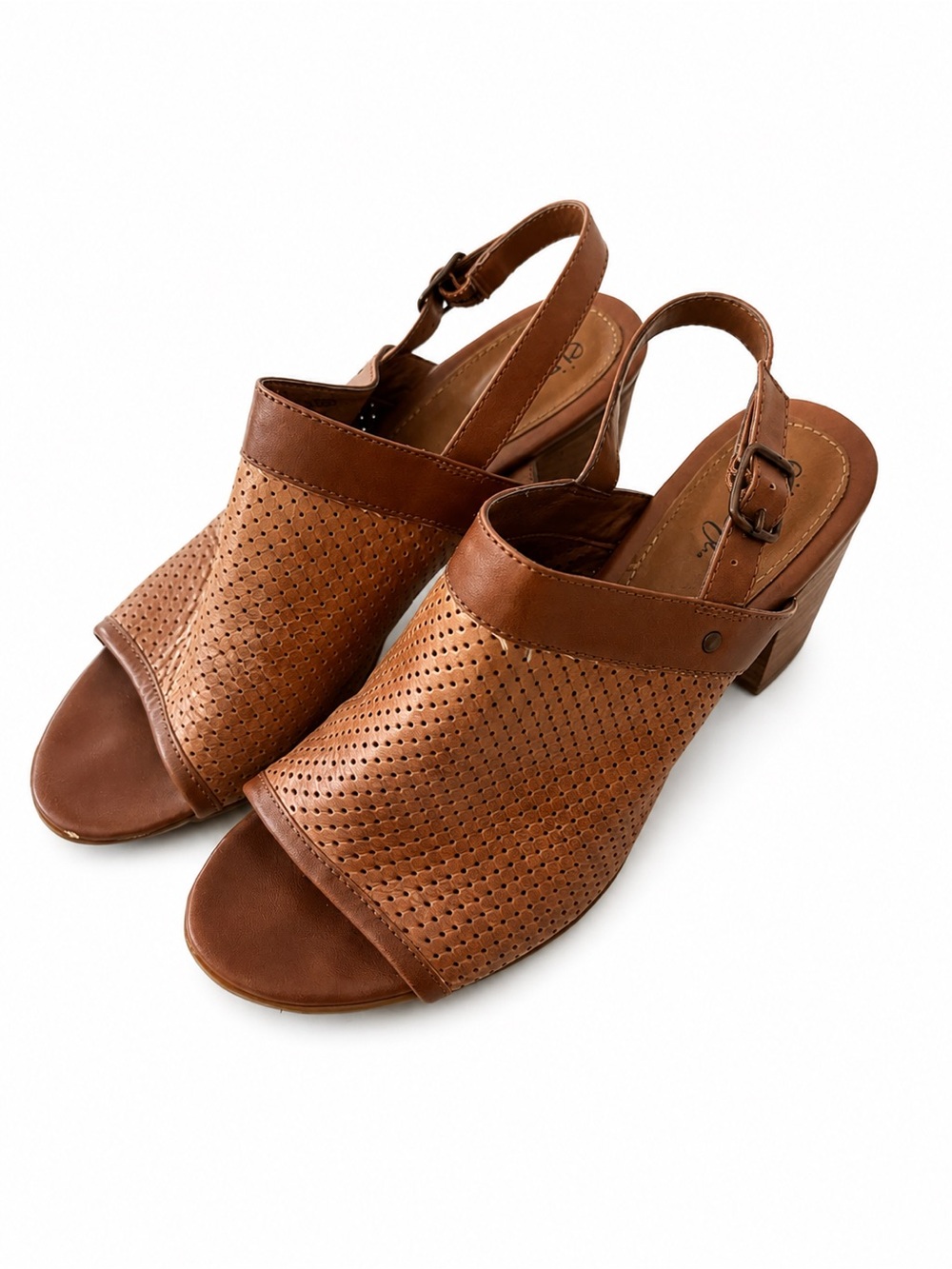 Sofft Perforated Leather Slingback Heels in Cognac Brown